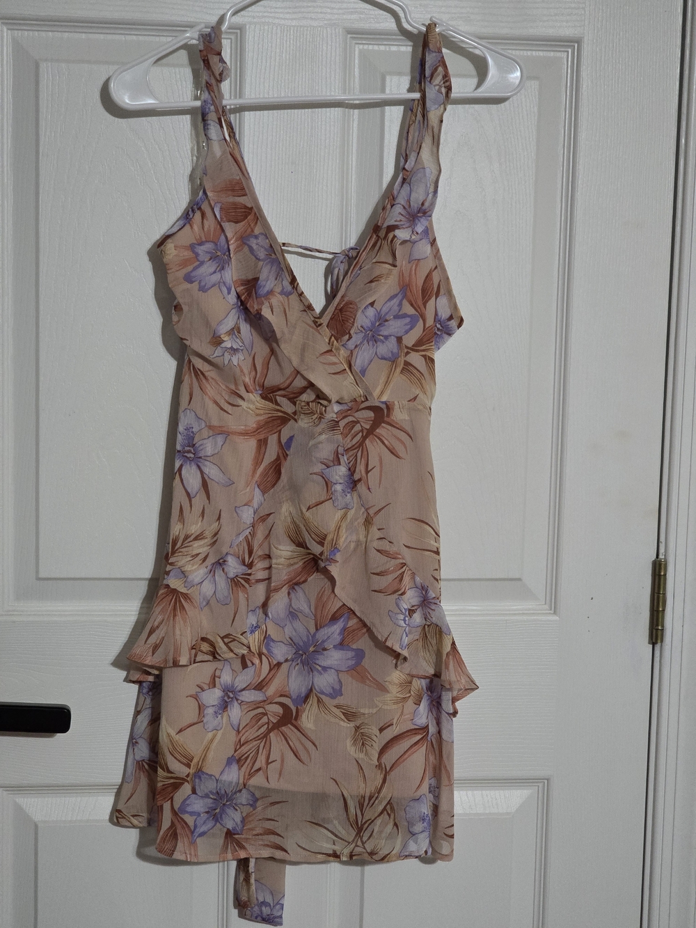 Floral Wrap Midi Dress in Blush with Lavender Flowers